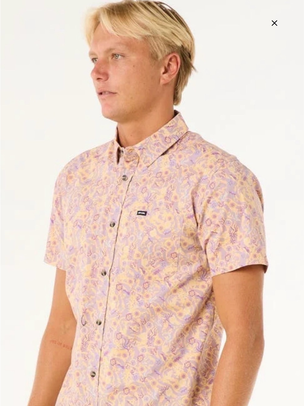 Rip Curl Men's Short Sleeve Paisley Button-Up Shirt - Pink & Lavender